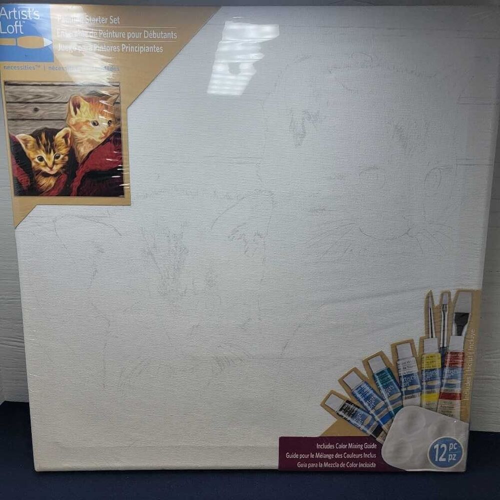 Artist's Loft Painting Kit 12x12 Canvas Kittens Acrylic Brushes Palette 12pc